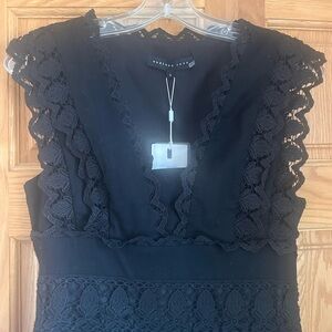 Endless Rose Black Mini Dress with Lace Detail!